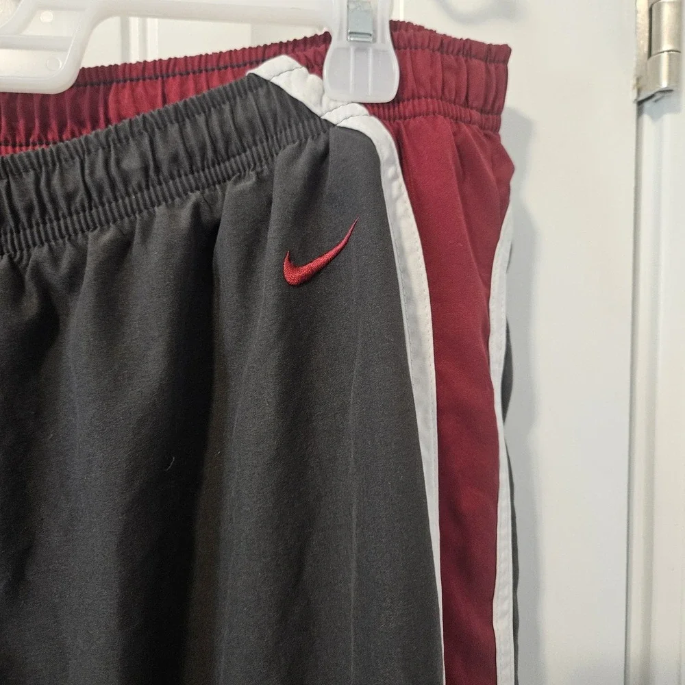 Y2K Nike Charcoal Grey With Burgundy White Stripes And Lining Joggers Tracksuits
